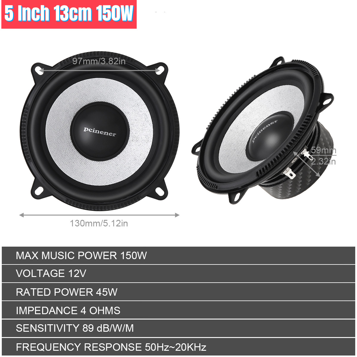 Car Component Speaker System 4 Inch 120W Vehicle Door Auto Audio Stereo Speakers Set HiFi with Tweeter Crossover for Cars