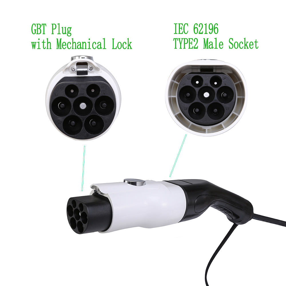 32A Three Phase 22KW IEC62196 Type2 to GBT Adapter 7KW J1772 Type1 To GBT EVSE Charger to Chinese EV Car ID4 6 BYD MG5 / MG6