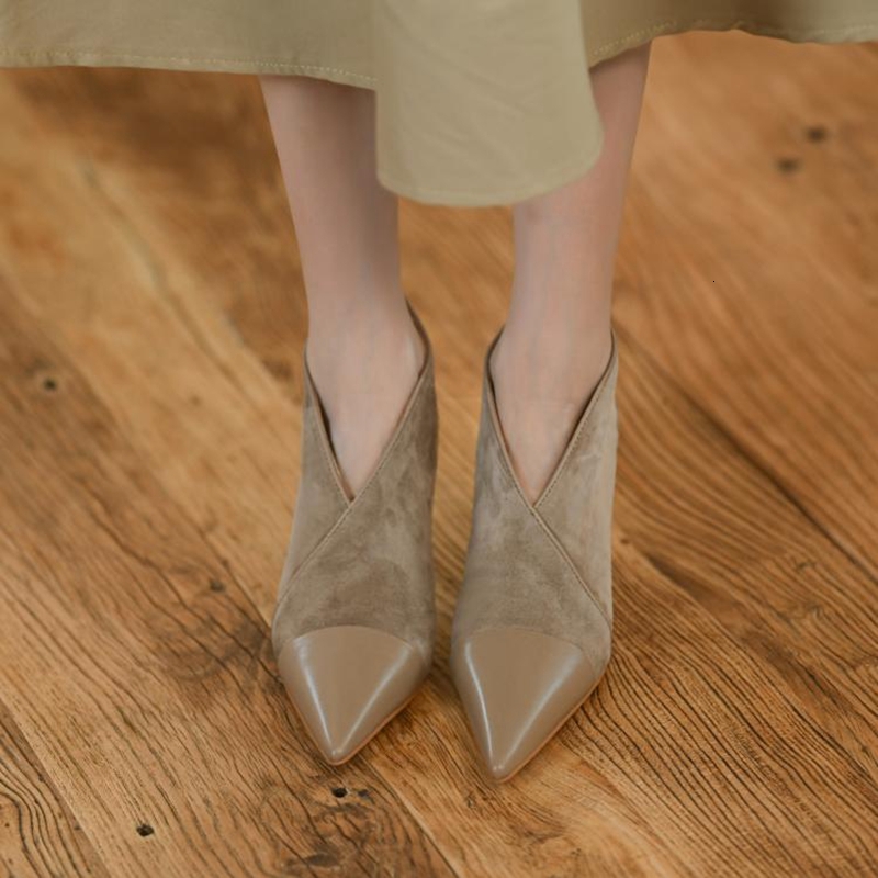 2024 Spring/Autumn Pointed Toe High Heel Shoes Sheep Suede Ankle For Women Solid Elegant Modern Boots 68