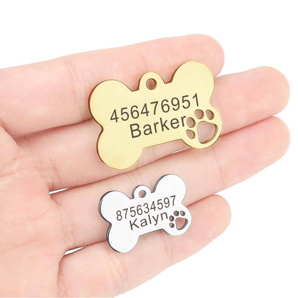 Bone Engraved Tag,Personalized Puppy Pet ID,Free Custom Stainless Steel Dog Tag Key Chain Pet Tag for Dog Pet DIY Craft Supplies