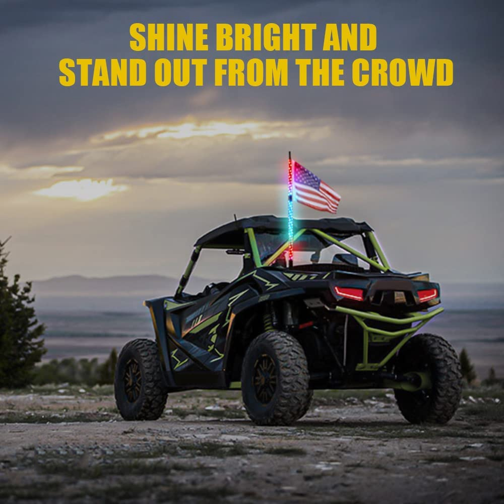 OKEEN 2/3FT LED Whip Light Universal RGB LED Flagpole Lamp Colorful Antenna Driving Decorative Light For Car SUV ATV UTV RZR 12V