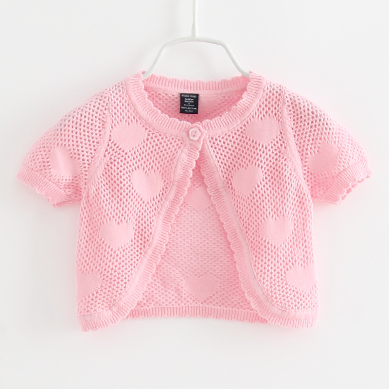 Pink Heart Summer Baby Sweater Jacket Baby Girls Cardigan Short-Sleeved Baby Coat 1 Years Old Toddler Clothes 194001
