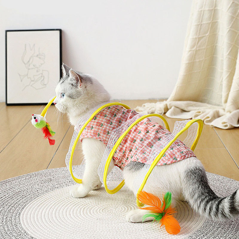 Funny Cat Toys Foldable Tunnel Hanging Feather Mouse Sisal Ball Elastic Mesh Indoor Interactive Play Kitten Toys Pet Supplies