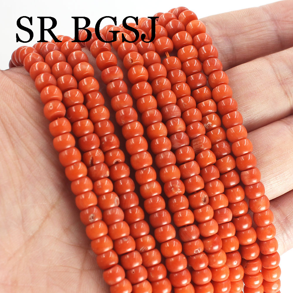 4x6mm Keshi Rondelle Column Jewelry DIY Loose Real Genuine Natural Spacer Vintage Seed Orange Coral Beads 15"