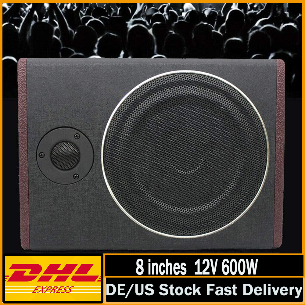 8 Inch Ultra Thin Car Subwoofer Active Under Seat Car Active Subwoofer Bass + Slim Metal Cover 12V 600W