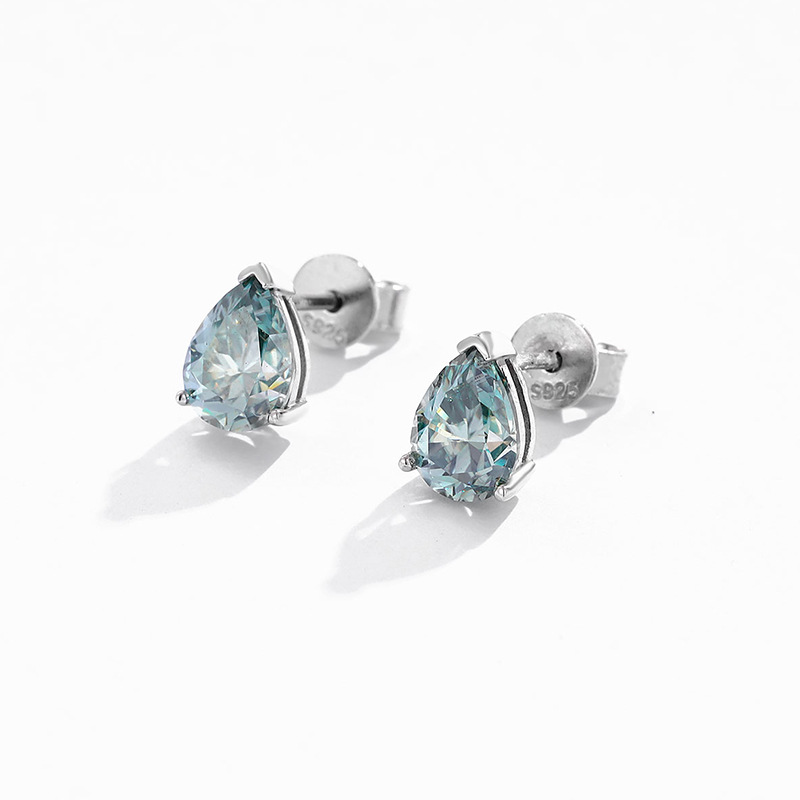 EWYA Real 1.25CT Colored Water Drop Moissanite Stud Earrings For Women S925 Silver Green Diamond Ear Studs Earring Fine Jewelry