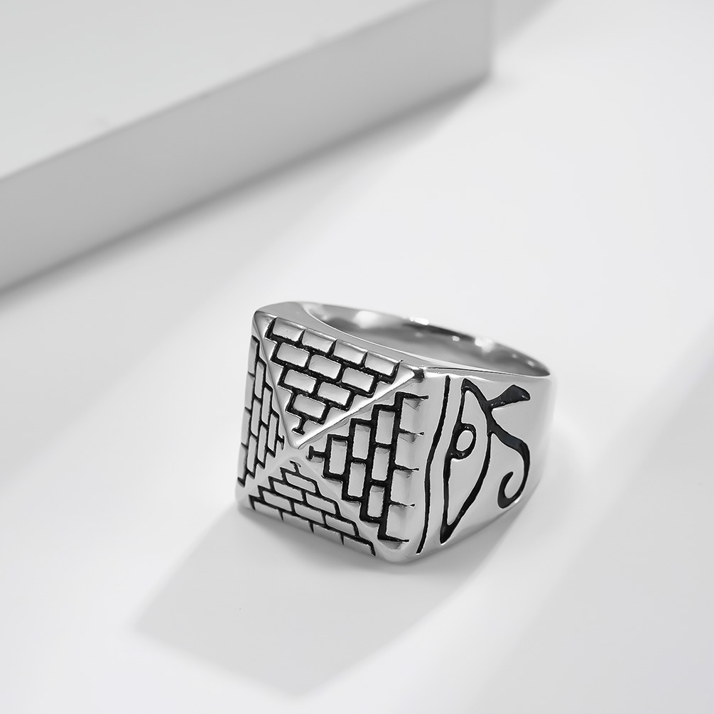 Mens Hip Hop Gold Ring Jewelry Fashion Egypt Pyramid Punk Retro Alloy Metal Rings