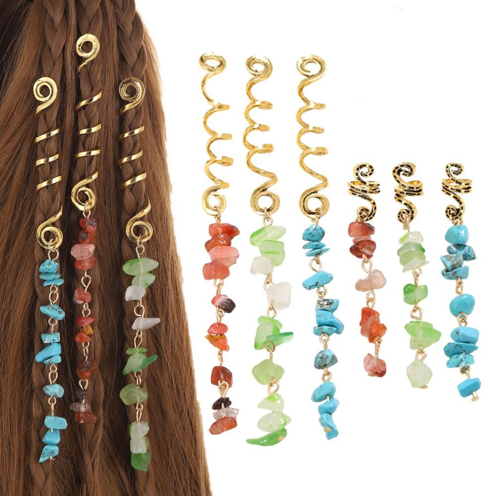 Colored Natural Stone Pendant Hair Jewelry For Braids Crystal Dreadlock Accessories Hair Charms Women Headwear Dangle Dreadlock