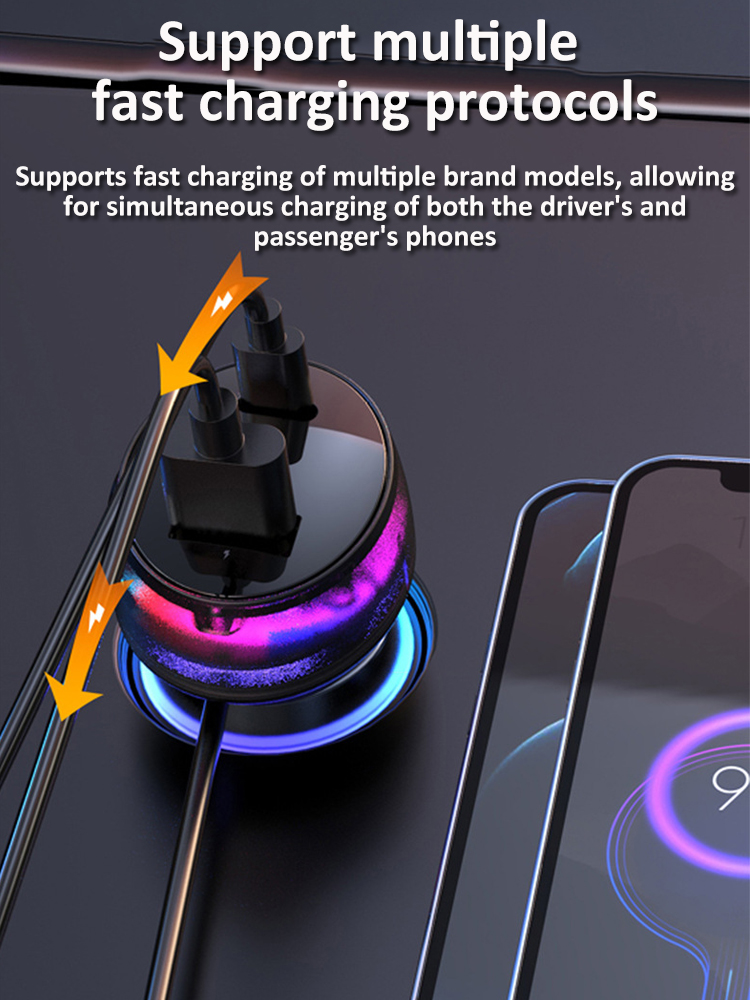 100W Car Charger 5 USB Ports Fast Charging Type C Quick Charge PD 30W Car Phone Charger Power Adapter 1.5M Charging Cable 453cd