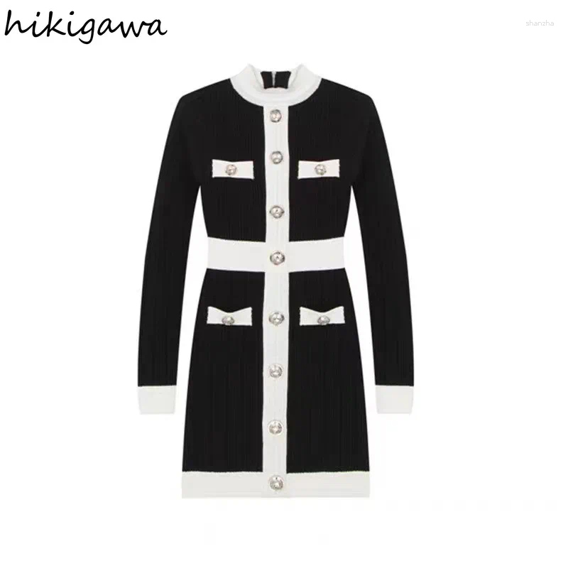 Casual Dresses 2024 Vestidos De Mujer Knitted For Women O-neck Long Sleeve Tunic Robe Femme Korean Temperament Bodycon Mini Dress 7m356