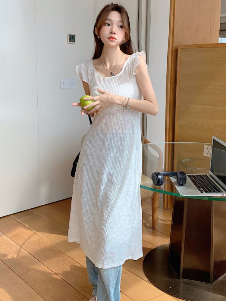 Women Sexy Hollow Out Lace Dresses Chic Solid Bandage Design Mid-calf Summer Simple Cross Elegant Korean Style Party Dresses