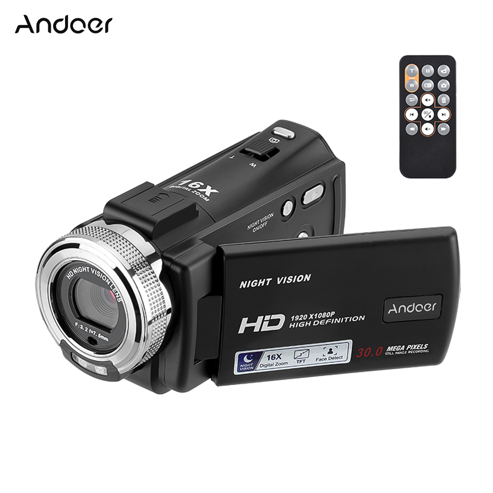 Andoer V12 1080P Full HD 16X Digital Zoom Recording Video Camera Portable Camcorder 3.0 Inch LCD Screen 30 MP Night Vision