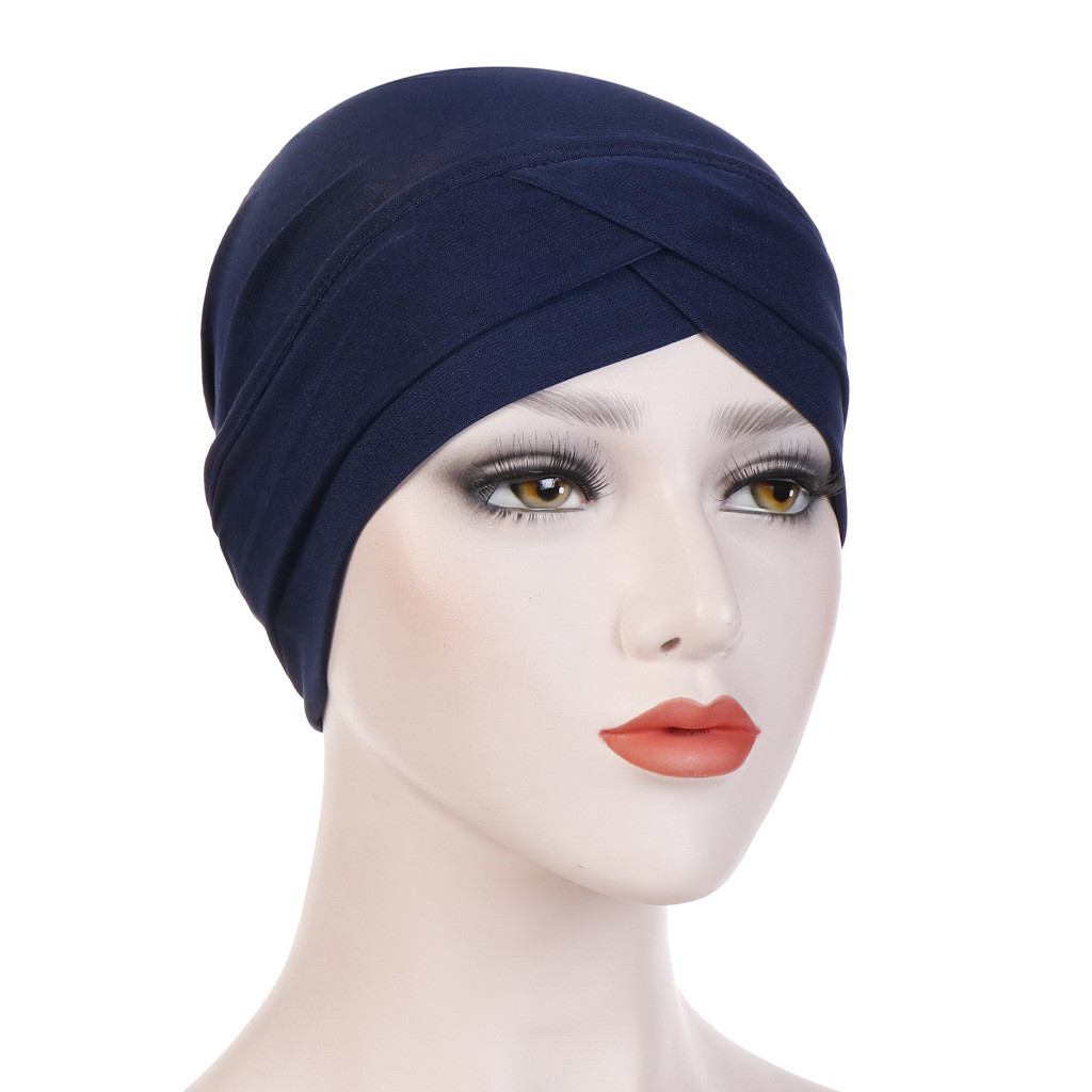 Turban Forehead criss Muslim Cross Pure Color Stretch Inner Hijabs For Women Head Scarf Under Bonnet Ruffle Wrap Muslim Scarf smile
