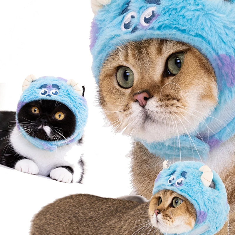 Funny Cat Headgear Cute Headwear Cap for Cats Cape Warm Plush Pet Hat Christmas Cosplay Costumes Props Photo Kitten Supplies