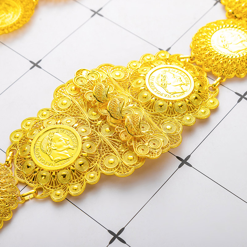 Gold Color Bride Body Jewelery Algerian Style Head Coin Waist Chain Caftan Belts Arab Traditional Holiday Jewelry