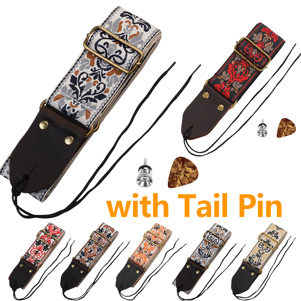 Strap Electric Acoustic Guitar ddmysmile Guitar Bass 135Cm Embroidered Back Strap With Tail Pin Plable Plectrum Guitar Accessories Smile