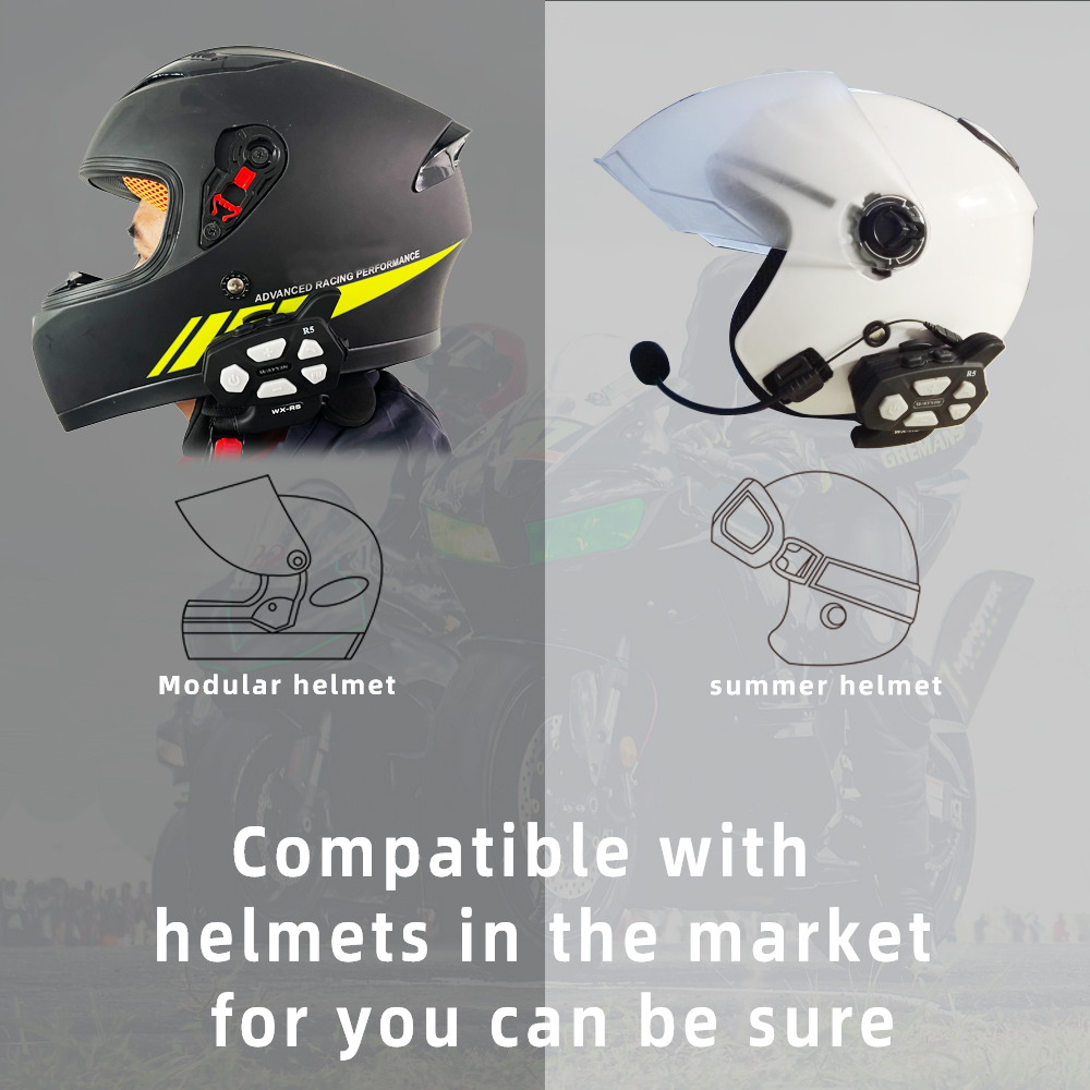 WAYXIN R9 Motorcycle Helmet Intercom Bluetooth Headset 6 Rider Motorcycle Intercom 1500m Universal Pairing Waterproof Fm Radio