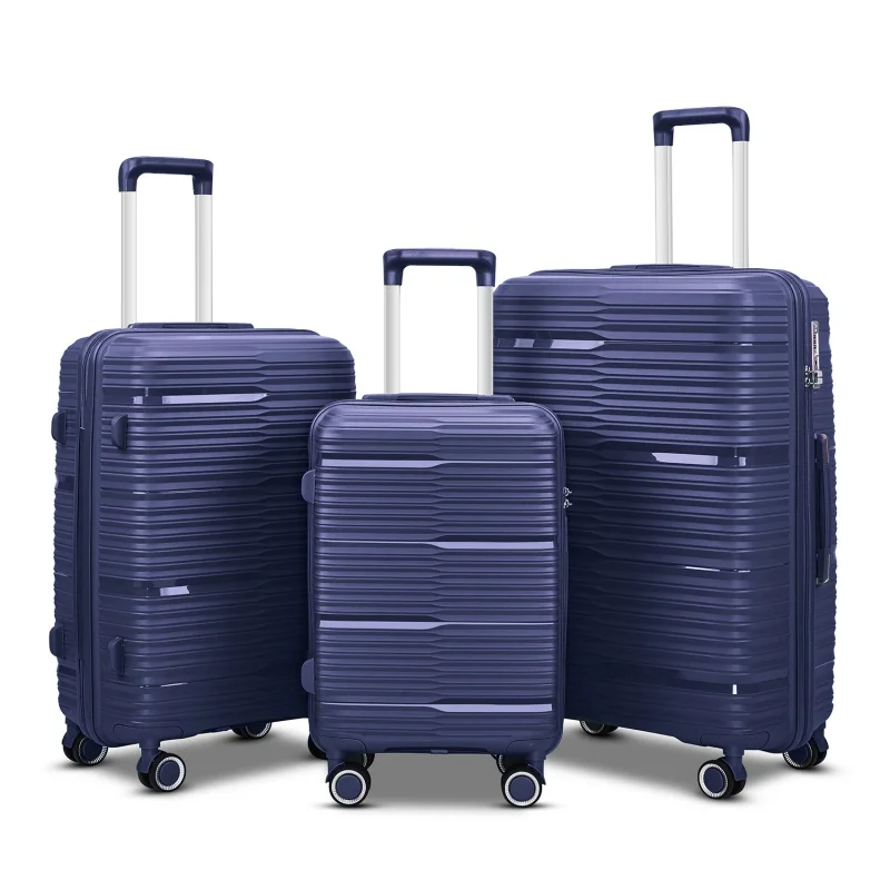 Shell Hard 3 Pieces Lage ddmysmile Sets PP Lightweight Travel Suitcase With Spinner Wheels & TSA Lock For Women Men (20/24/28 Inch) Smile & (20/24/28 
