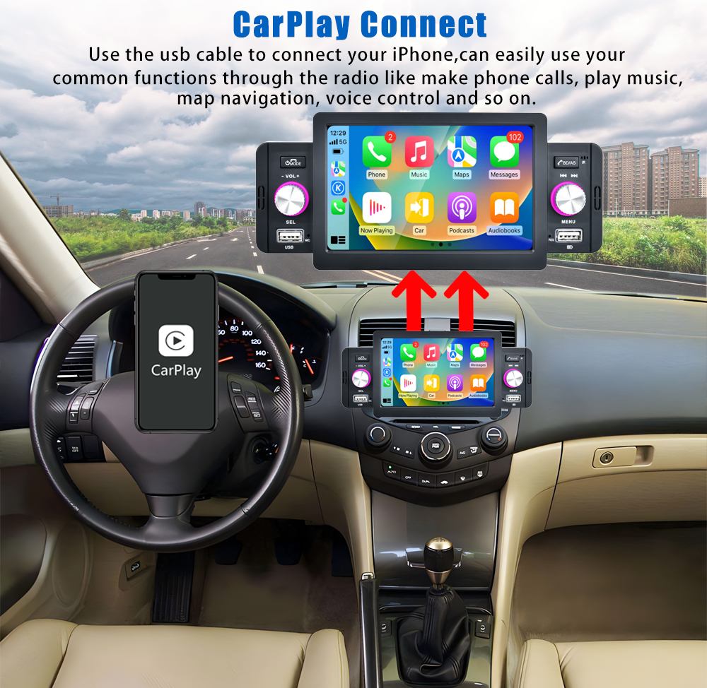 REAKOSOUND 1 Din Car Stereo Radio 5.1'' Touch Screen Carplay Universal Car Multimedia Player with Bluetooth FM Radio Receiver