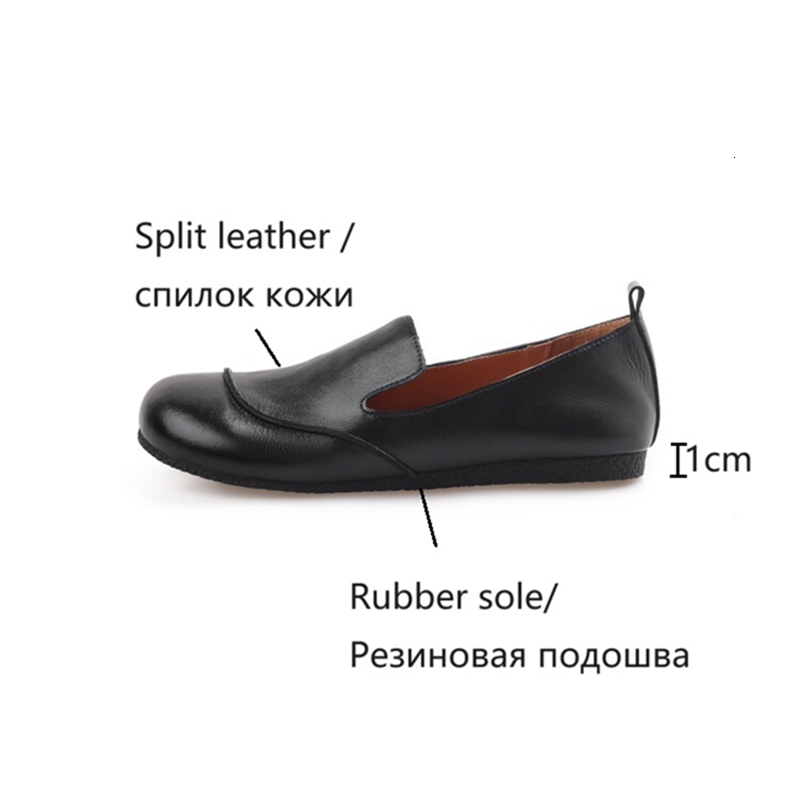 Spring/Autumn Loafers Split Leather For Round Toe Low Heel Women Flats Slip-On Soft Black Comfort Shoes 68