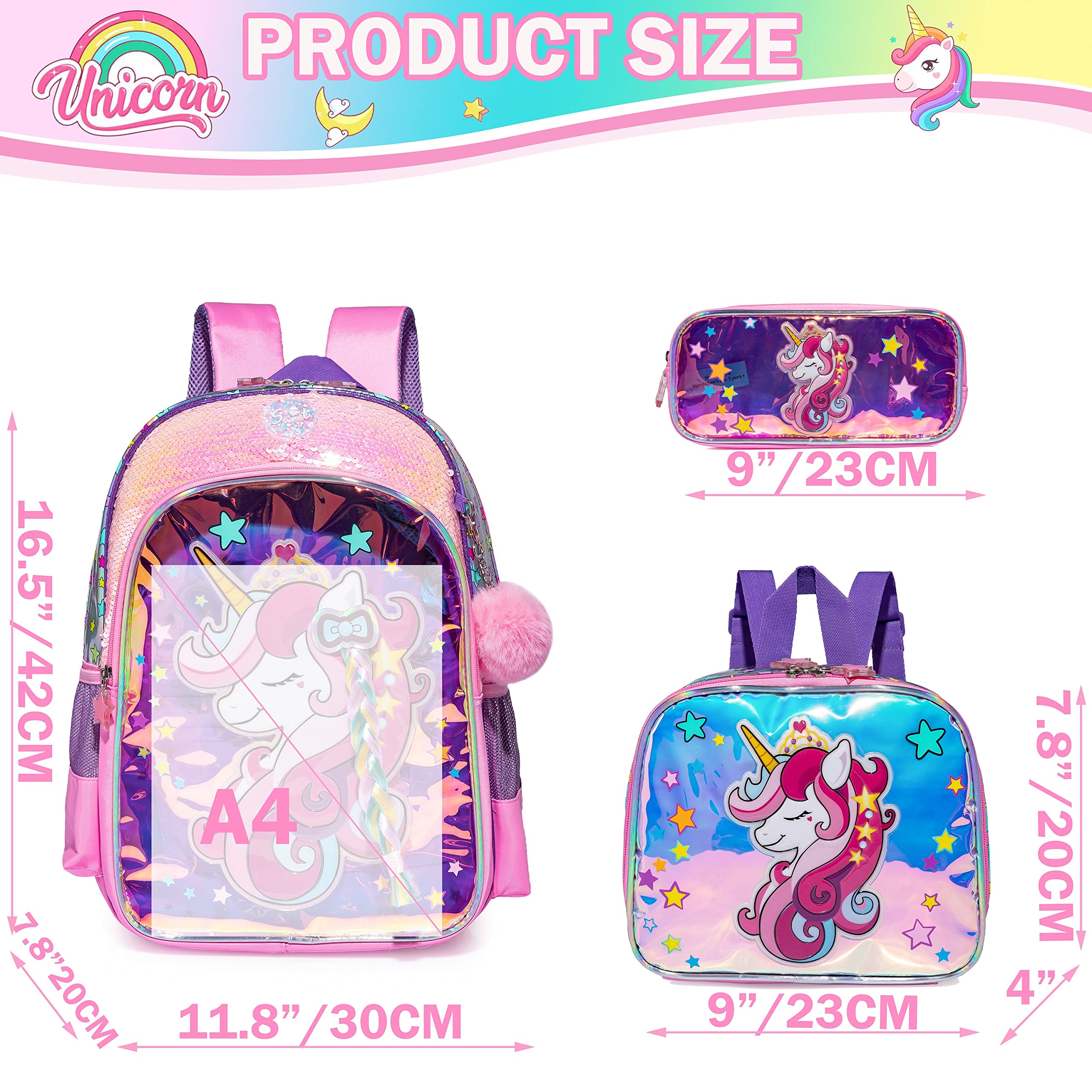 Kids Backpack for Gilrs School Backpacks with Lunch Box for Elementary Kindergarten Student Cute Pink Bookbag for Girls 82dc3