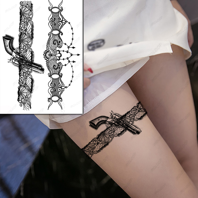 Black Gun Vine Pattern Tattoos Sticker for Men Women Arm Legs Art Waterproof Temporary Tattoos Fake Rose Flowers Leaves Tatoos