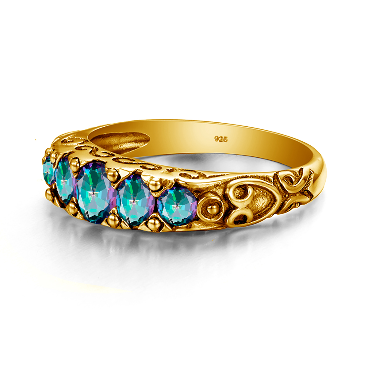 Brand Gold Mystic Topaz Ring For Women Rainbow Color 5 Stone Wedding Band Curved Vitoria Jewelry Gift Female High Quality 36e8d