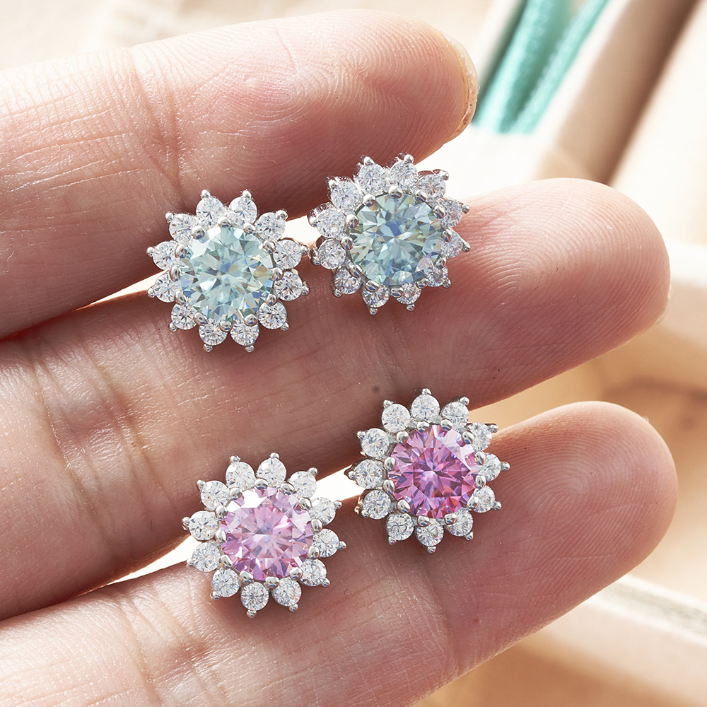 Moissanite Ddmysmile Flower ddmysmile Shape 1Ctx2 Earrings For Women Lab Grown Dia Ear Studs Sterling Sier Fine Jewelry Gift Smile