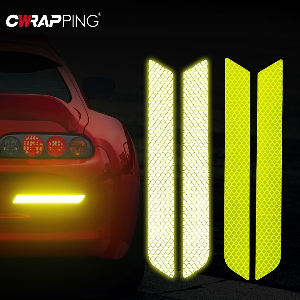 2PCS Bumper Night Visibility Reflective Warning Strip Tape Secure Accessory Reflector Stickers Decals Car Styling