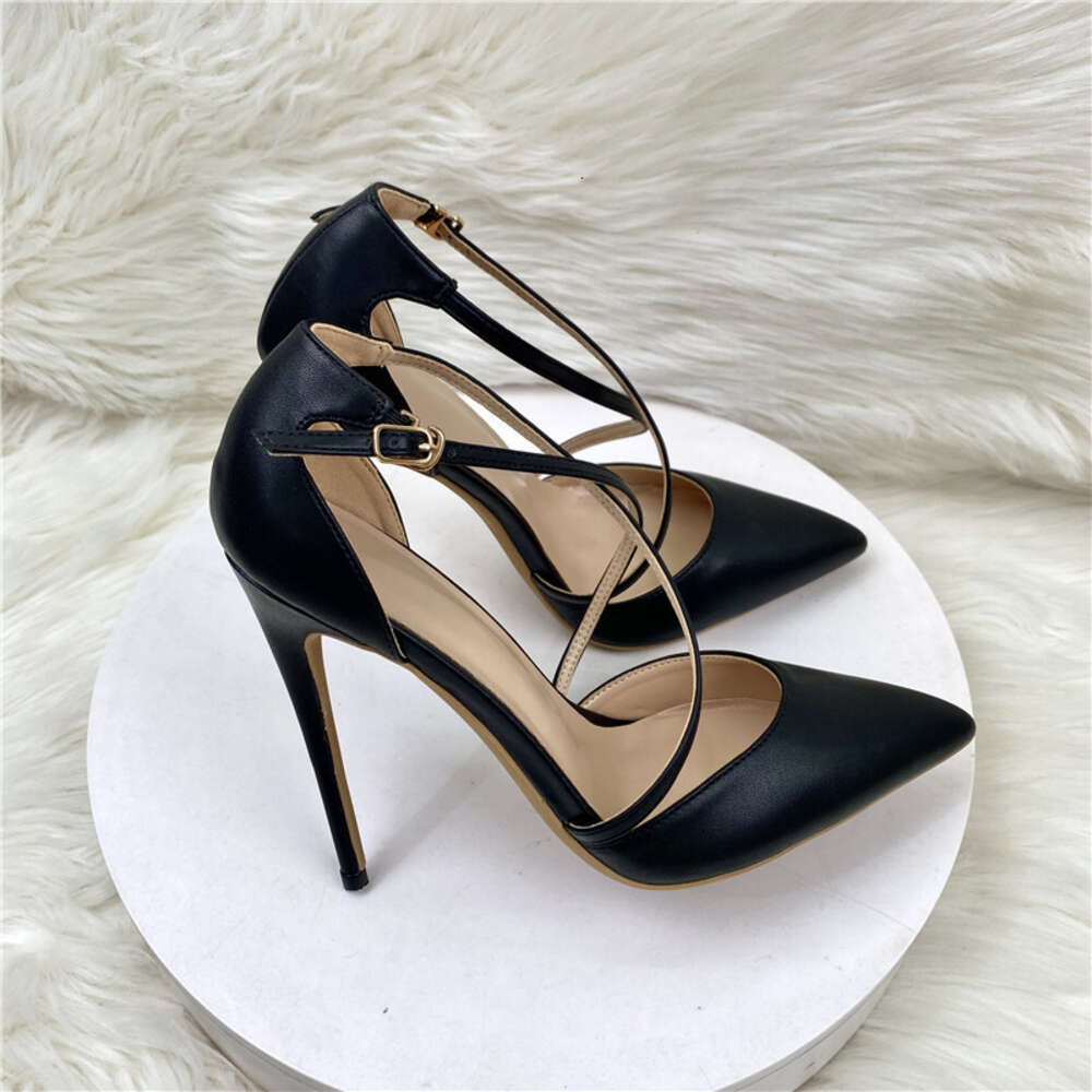 Cross-Tie Sexy Cover Heeled High Heel Shoes Women Soft Patent Stiletto 10Cm Cover Heels Pumps Large Size 33-45 68