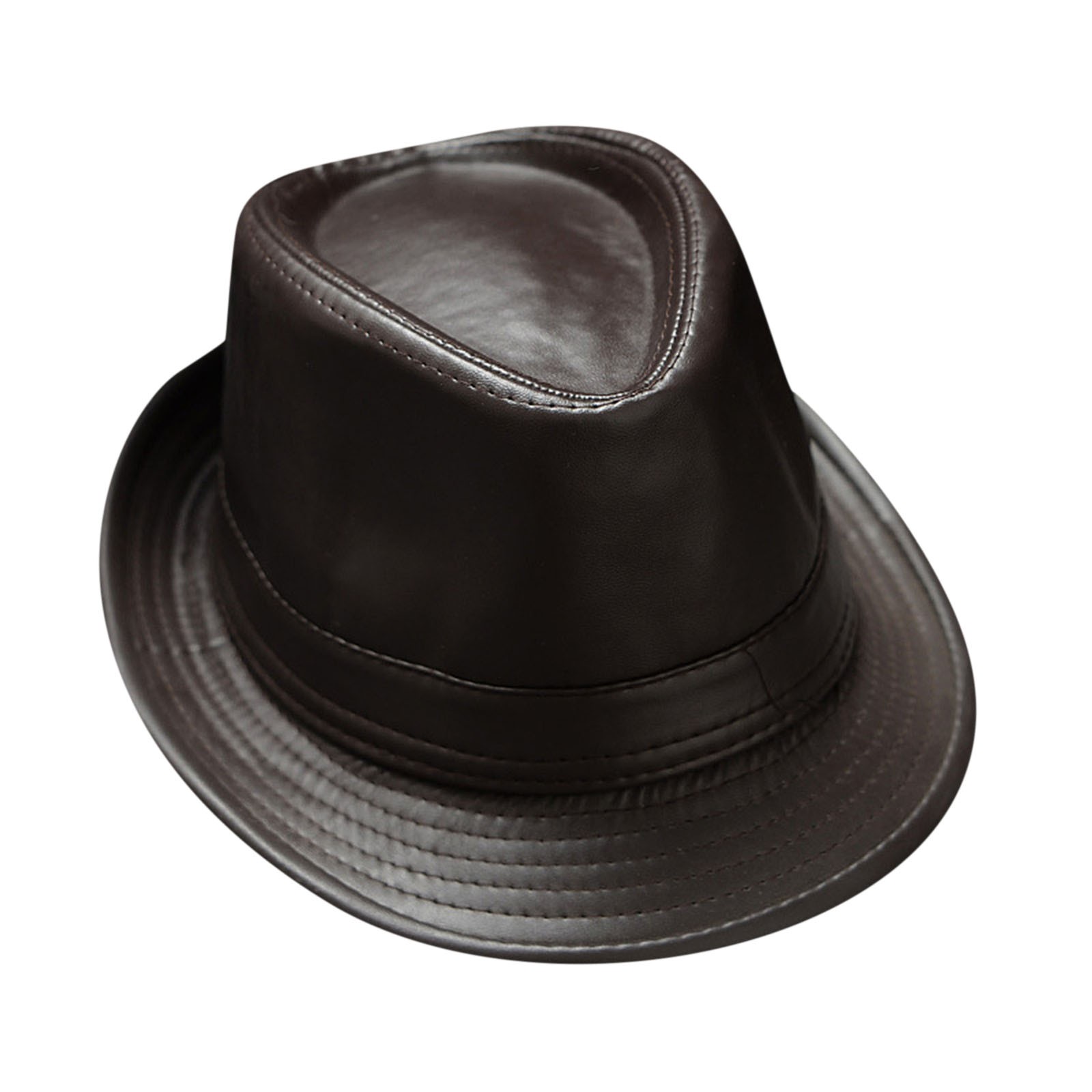 1pc Men'S Pu Leather Fedoras Simple Stylish Retro Male Jazz Trendy Street Dance Dad'S Hat 2023 Summer New Style Hats L2