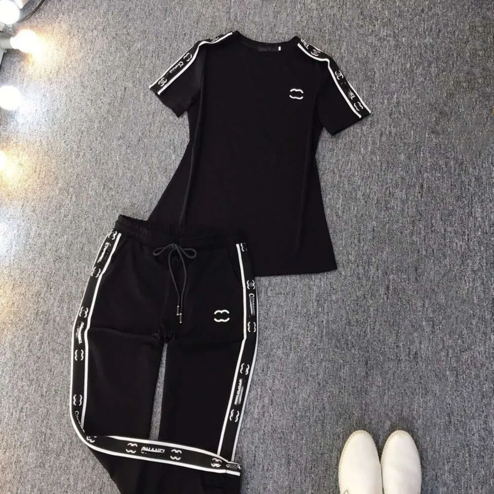Summer Fashion Designer Sportswear Women Suits Letter Graphic Set Casual Loose Drawstring Pants Two Piece Sets