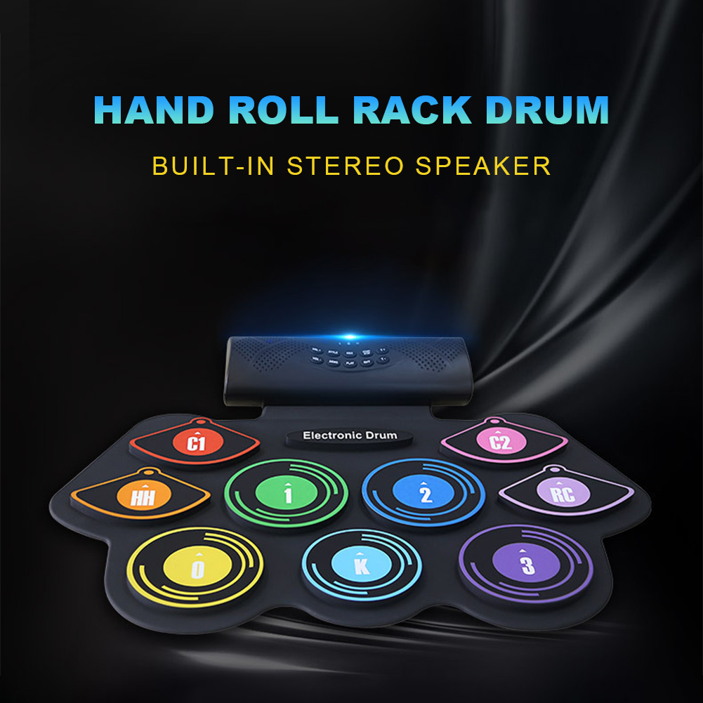Electronic Drum Set Built-in Speaker 9 Pads Roll Up Drum Kit with Drumsticks Sustain Pedal Christmas Birthday Gift
