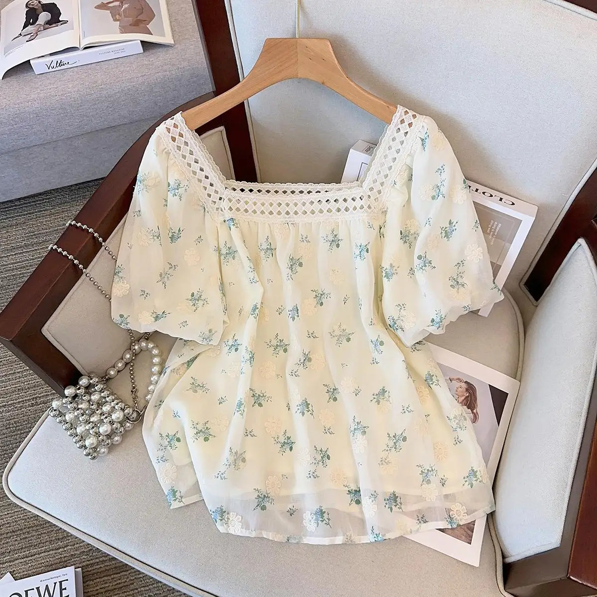 Plus Size L4XL Sweet Beautiful Shirts And Blouse Women Summer Short Sleeve Floral Print Tops Female Free Shippin Clothing 240617