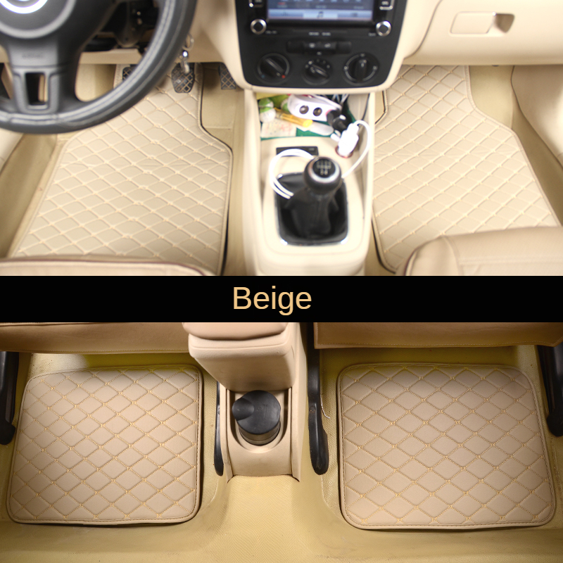 4pc Universal Fit PU Leather Beige Car Floor Mat Non-Slip Auto Carpet Waterproof Foot Pads Protector Vehicle Interior Moulding e192d