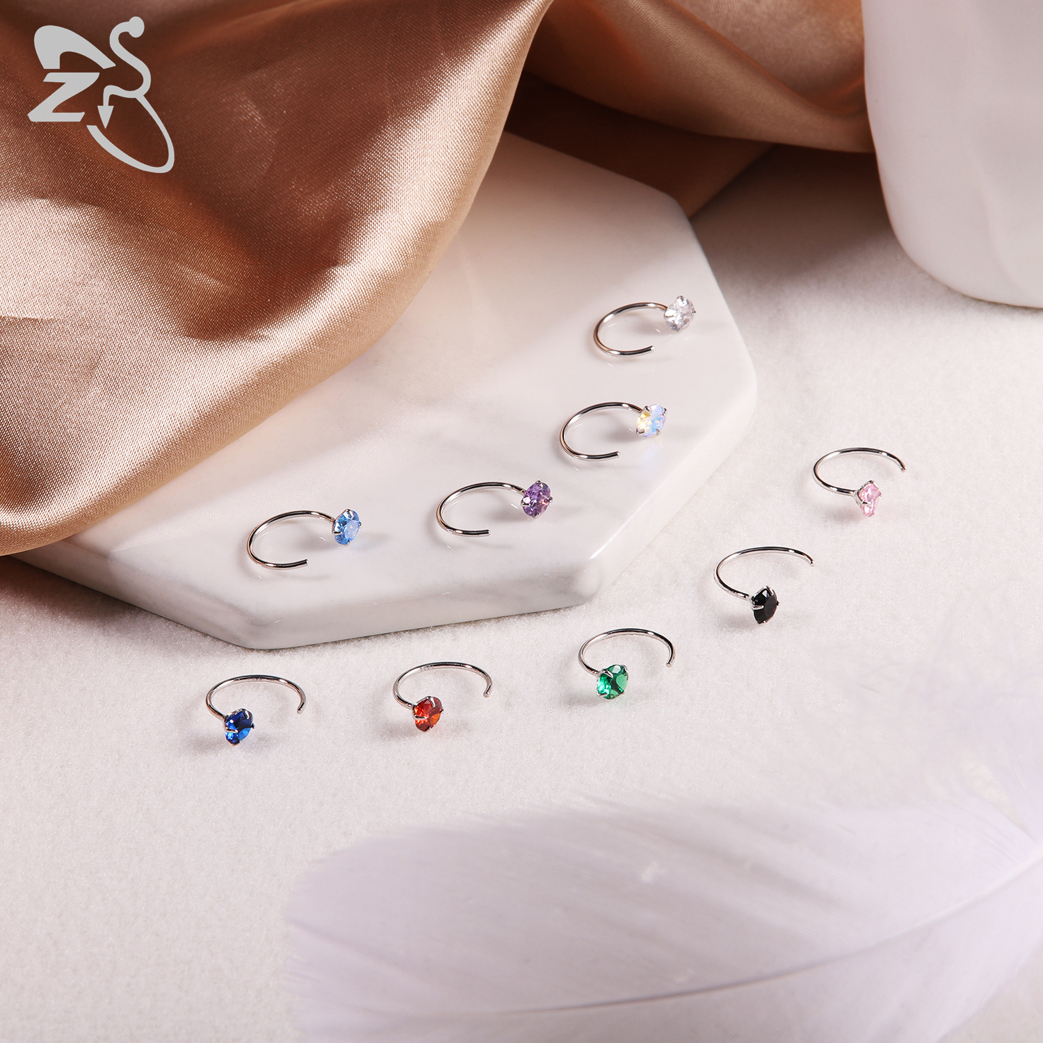 ZS 1 Pair Tiny 925 Sterling Silver Half Hoop Earrings Women Colorful CZ Crystal Ear Cartilage Helix Piercings 8MM Huggie Earring
