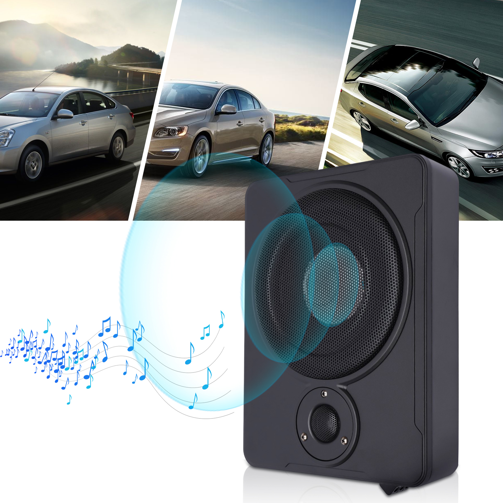 8 Inch Ultra Thin Car Subwoofer Active Under Seat Car Active Subwoofer Bass + Slim Metal Cover 12V 600W