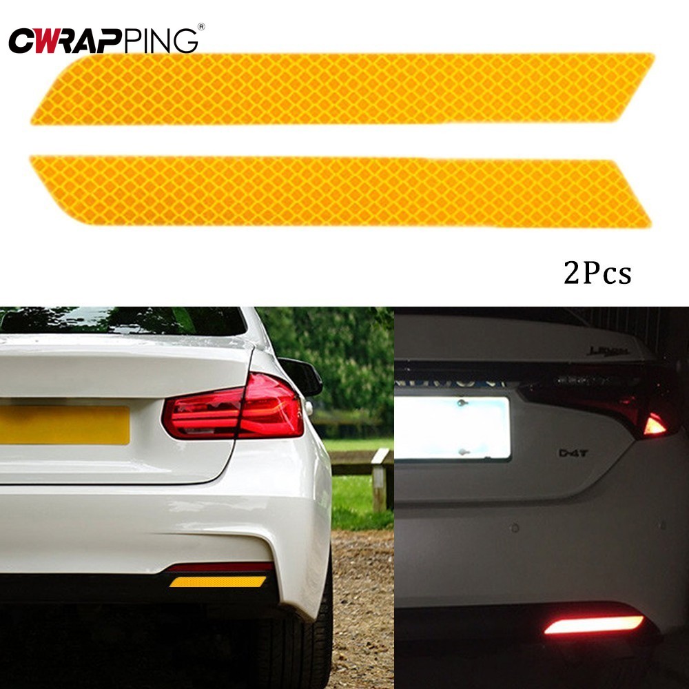 2PCS Bumper Night Visibility Reflective Warning Strip Tape Secure Accessory Reflector Stickers Decals Car Styling