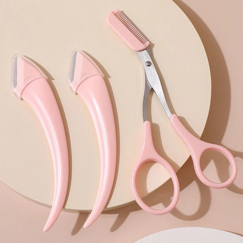 Karsyngirl 1/2/3Pcs Eyebrow Trimming Knife Eyebrow Face Razor For Women Eyebrow Scissors With Comb Brow Trimmer Scraper 240625
