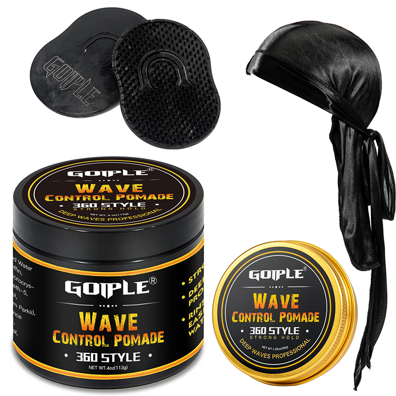 GOIPLE Long-Lasting Male Wavy Hair Gel Styling Clay Deep Waves Cream with Brush Silky Cap Wave Control Pomade 360 for Black Men