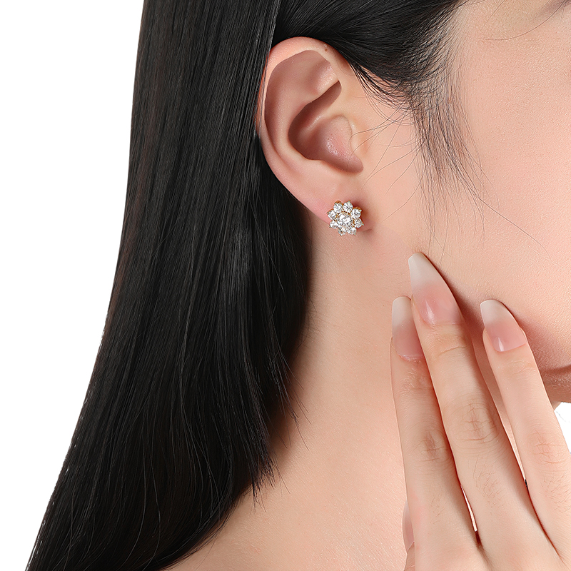 EWYA Suower Full D Color Moissanite Dia Stud Earrings with GRA for Women Party Fine Jewelry S Sterling Sier Earring a5a96