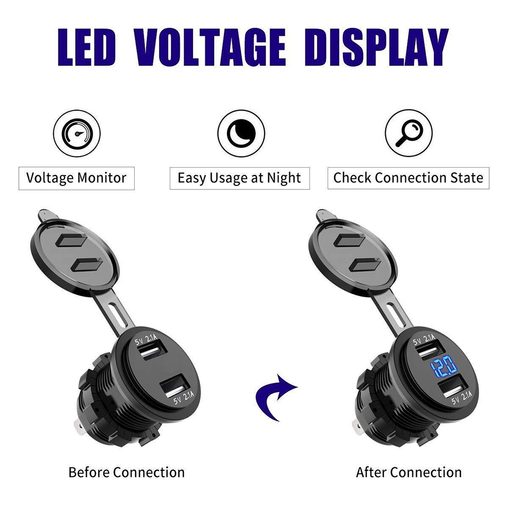 4.2A Charger Socket Power Outlet Adapter 5V Waterproof Dual USB Ports Fast Charge for Smartphone Car Boat Marine D5