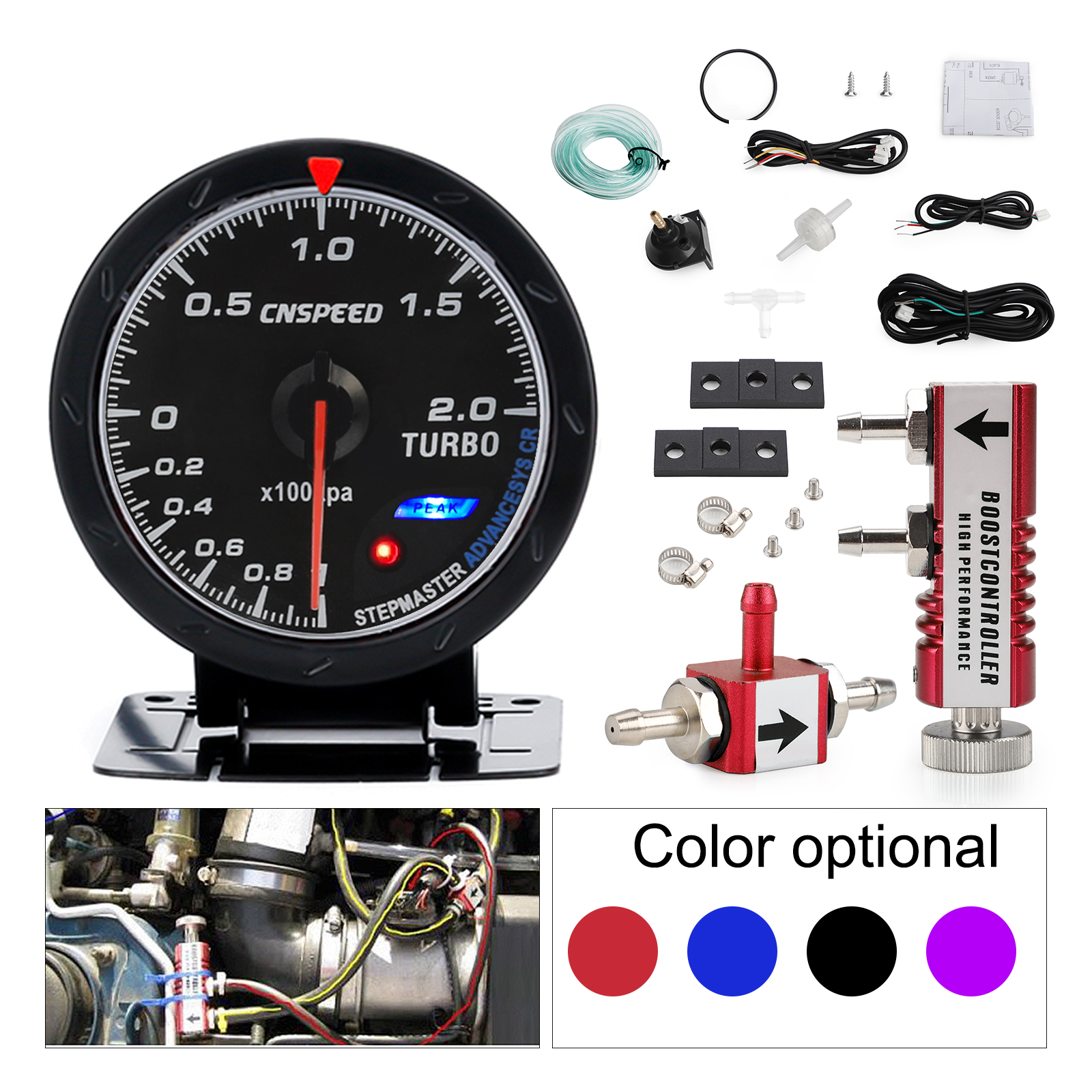 New 60mm Gauge -1-2 Bar Car Len With Adjustable Auto Turbo Boost Controller Kit 1-30 PSI