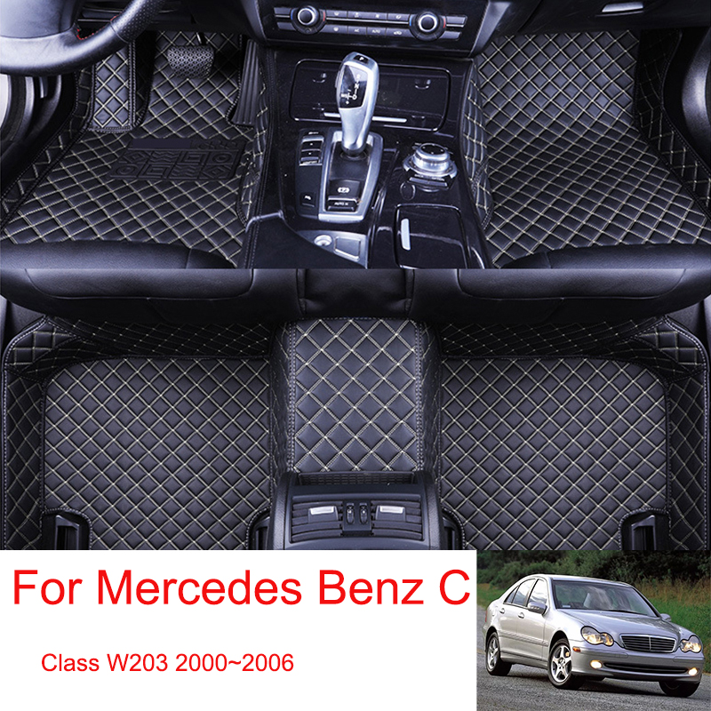 Custom Car Floor MatsFor Mercedes Benz C Class W203 2000~2006 Leather Auto Carpets Protective Pad Rugs Waterproof Interior Parts