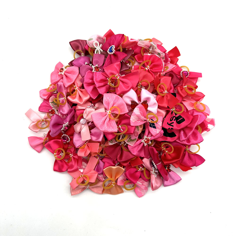 100pcs/Lot Valentine's Day Rubber Bands Pet Grooming Bows Pink Rose Red For Girls Dog Hair Accessories