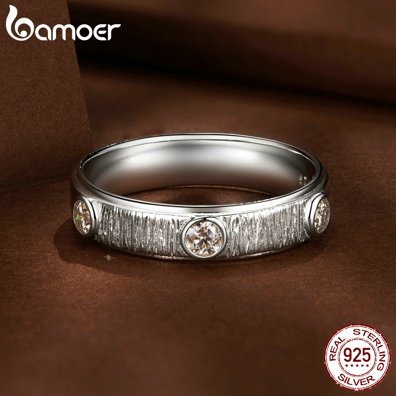 Bamoer 925 Sterling Silver Eternity Love Moissanite Men Ring Engagement Wedding Band for Men Platinum Plated Fine Jewelry MSR032