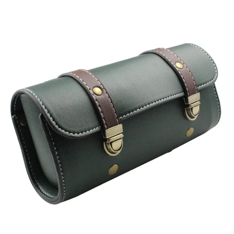 PU Leather Bike Handlebar Tool Barrel Shape Waterproof Roll Bag Side Lage