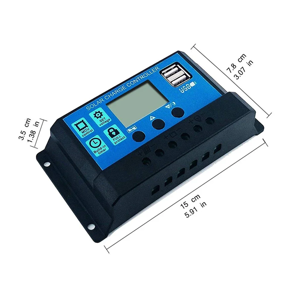 Solar Charge Controller 12V/24V PWM 10A 30A 60A with Adjustable LCD Display Timer Setting EESBAO