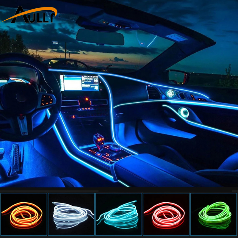 EL Wire Car Interior Lights Ambient LED Flex Rgb Strip Auto Flexible Atmosphere Neno Tube Soft USB Lamp Lighting Rope Tape Light