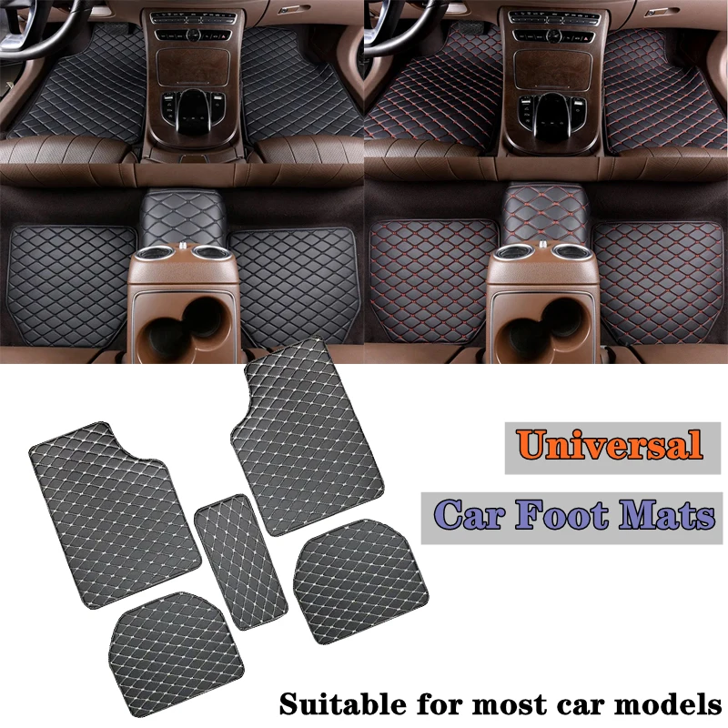 5PCS Universal Car Floor PU Leather Waterproof Foot Pad Protector Carpet Front and Rear Mats Set Auto Accessories